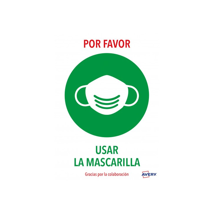 SEÑALES ADHESIVOS PREIMPRESO "USAR MASCARILLAS " SOBRE DE 2 HOJAS EN A4 AVERY AV_KITCOVID2_ES