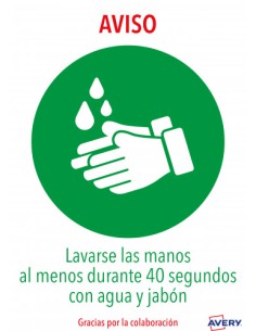 SEÑALES ADHESIVOS PREIMPRESO "LAVARSE LAS MANOS" SOBRE DE 2 HOJAS EN A4 AVERY AV_KITCOVID1_ES