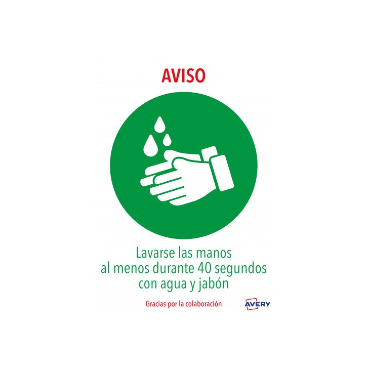 SEÑALES ADHESIVOS PREIMPRESO "LAVARSE LAS MANOS" SOBRE DE 2 HOJAS EN A4 AVERY AV_KITCOVID1_ES