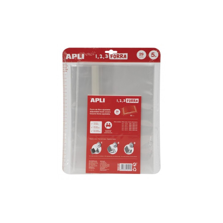 BLÍSTER 5 UDS. FORRO DE LIBROS CON SOLAPA AJUSTABLE PP 290 MM APLI 16913