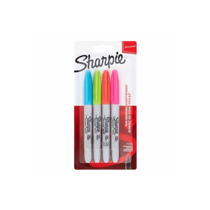 Sharpie 2065403 marcador permanente Fibre tip Azul, Verde, Naranja, Rosa 4 pieza(s)