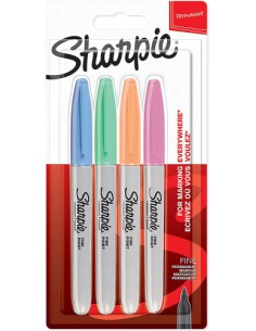 Sharpie 2065402 marcador permanente Fibre tip Azul, Verde, Naranja, Rosa 4 pieza(s)