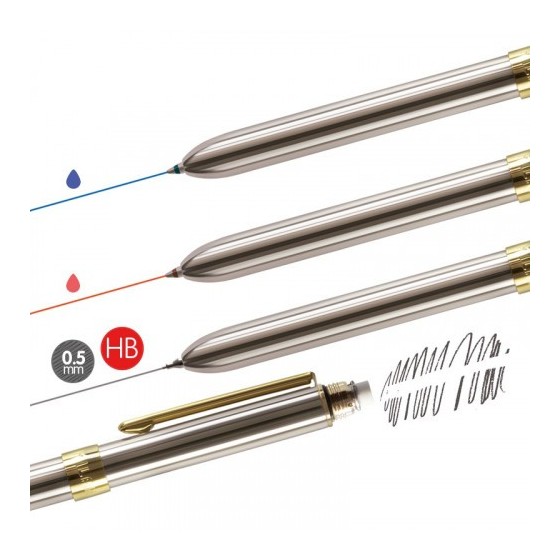 BOLIGRAFO CUERPO COLOR PLATA CROMADO CON 4 FUNCIONES EN CAJA MILAN 1772601