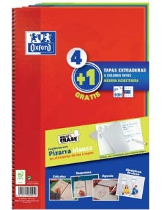 PACK 4+1 CUADERNO ESPIRAL CLASSIC W-E FOLIO 80 HOJAS 4X4 CON MARGEN COLORES VIVOS OXFORD 400122761