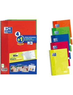 PACK 4+1 CUADERNO ESPIRAL CLASSIC W-E FOLIO 80 HOJAS 4X4 CON MARGEN COLORES VIVOS OXFORD 400122761 2